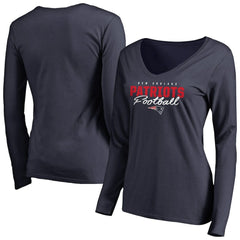 New England Patriots Women's Iconic Collection Script Assist Long Sleeve V-Neck T-Shirt - Navy for sale
