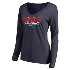 New England Patriots Women's Iconic Collection Script Assist Long Sleeve V-Neck T-Shirt - Navy for sale