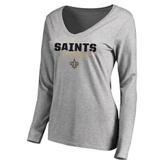 New Orleans Saints Women's Iconic Collection Script Assist Long Sleeve V-Neck T-Shirt - Ash cheap