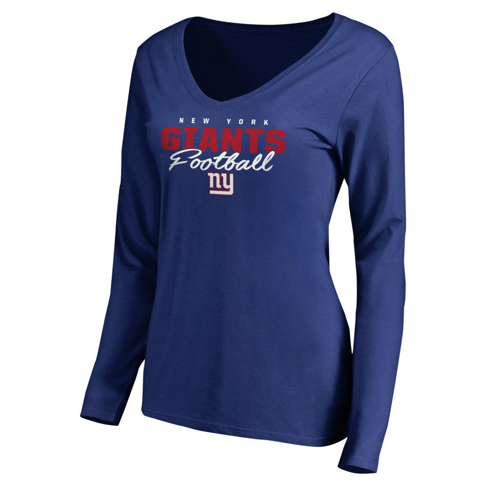 New York Giants Women's Iconic Collection Script Assist Long Sleeve V-Neck T-Shirt - Royal for sale