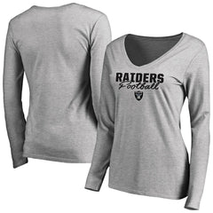 Las Vegas Raiders Women's Iconic Collection Script Assist Long Sleeve V-Neck T-Shirt - Ash outlet