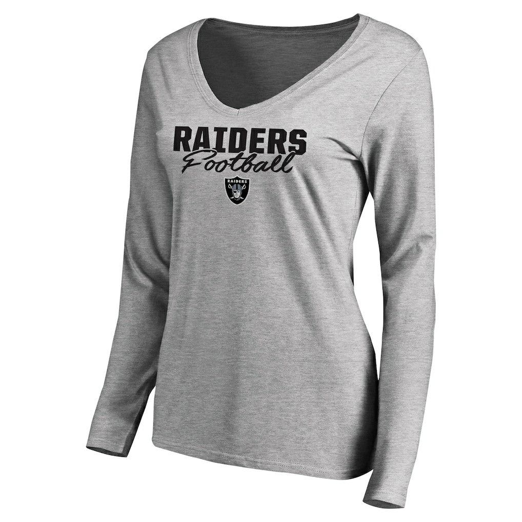 Las Vegas Raiders Women's Iconic Collection Script Assist Long Sleeve V-Neck T-Shirt - Ash outlet