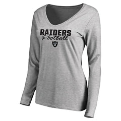 Las Vegas Raiders Women's Iconic Collection Script Assist Long Sleeve V-Neck T-Shirt - Ash outlet