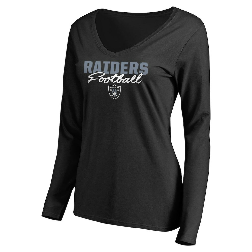 Las Vegas Raiders Women's Iconic Collection Script Assist Long Sleeve V-Neck T-Shirt - Black discount