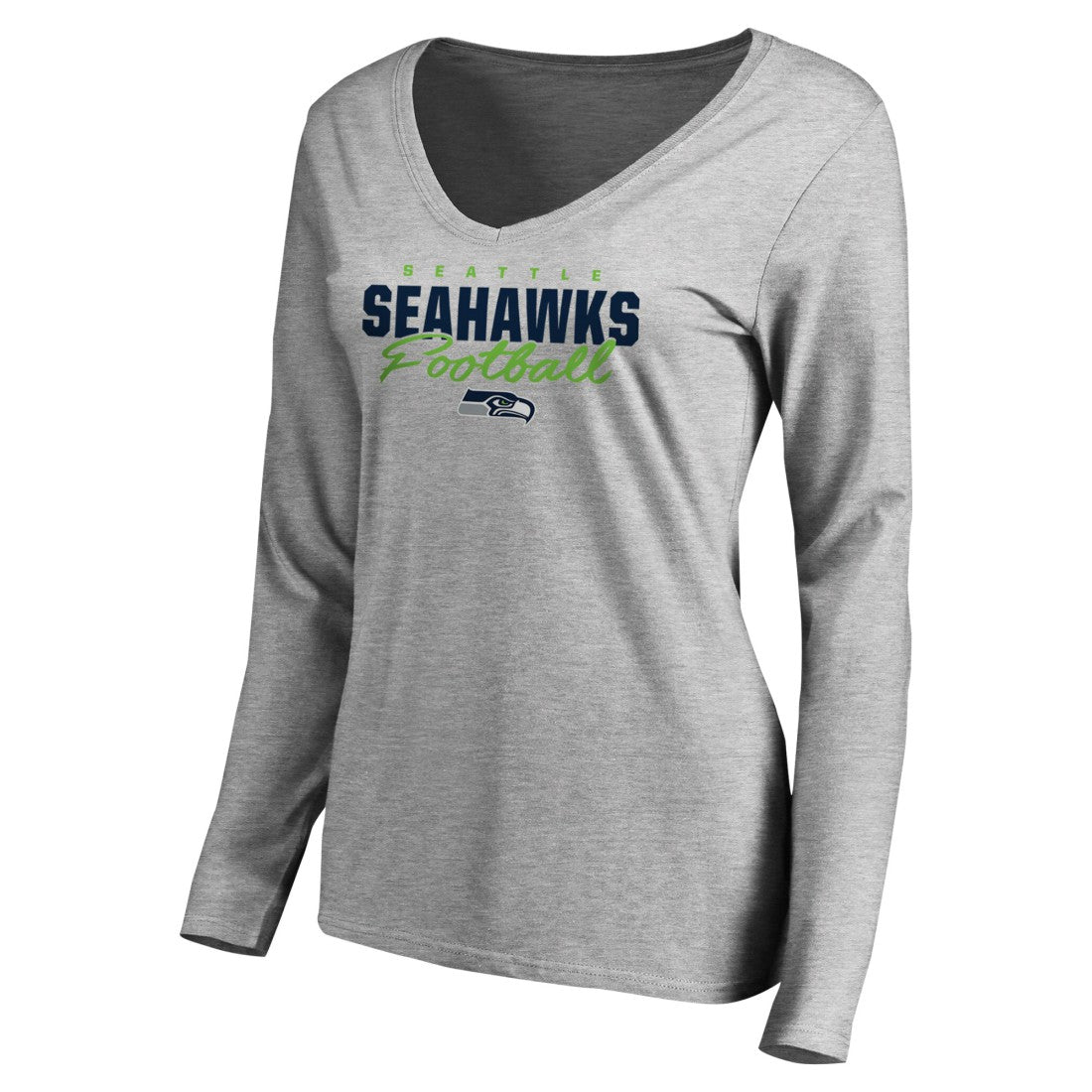Seattle Seahawks Women's Iconic Collection Script Assist Long Sleeve V-Neck T-Shirt - Ash outlet