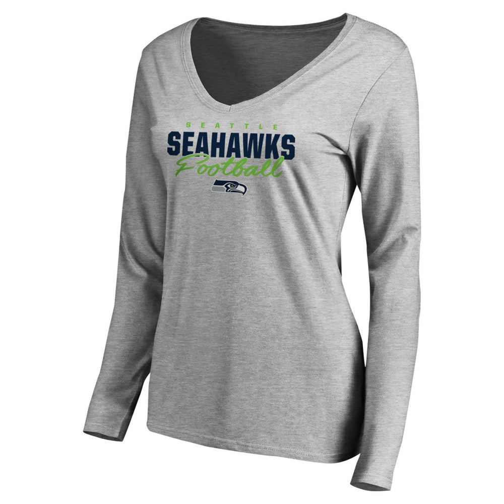 Seattle Seahawks Women's Iconic Collection Script Assist Long Sleeve V-Neck T-Shirt - Ash outlet