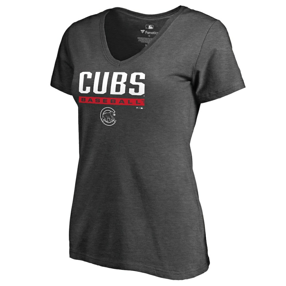 Chicago Cubs Women's Win Stripe V-Neck T-Shirt Ash