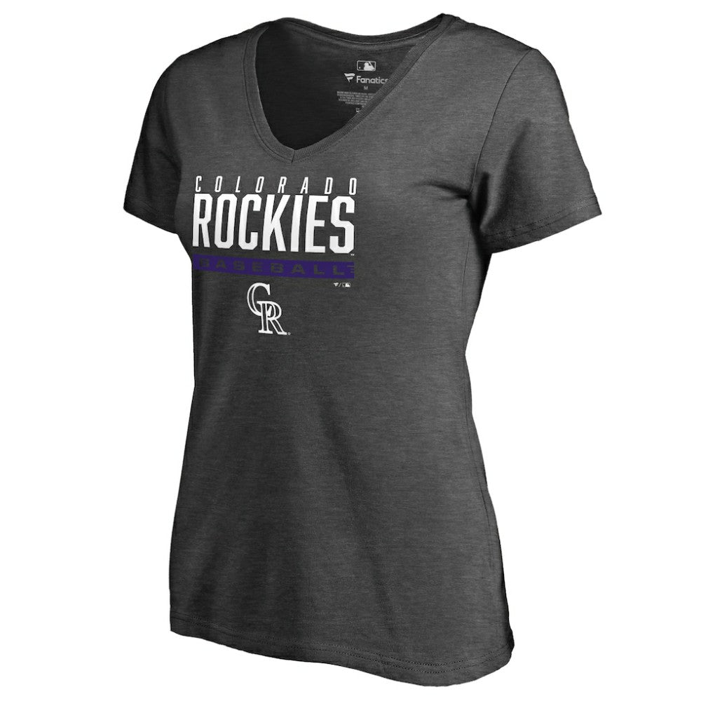 Colorado Rockies Women's Win Stripe V-Neck T-Shirt Ash