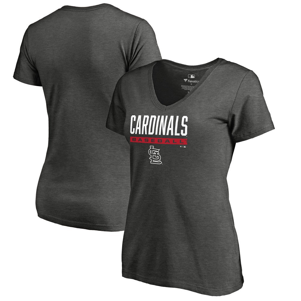 St. Louis Cardinals Women's Win Stripe V-Neck T-Shirt Ash
