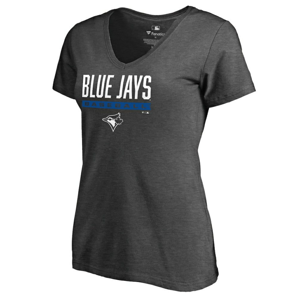 Toronto Blue Jays Women's Win Stripe V-Neck T-Shirt Ash