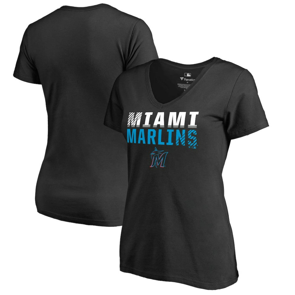 Miami Marlins Women's Fade Out V-Neck T-Shirt Black