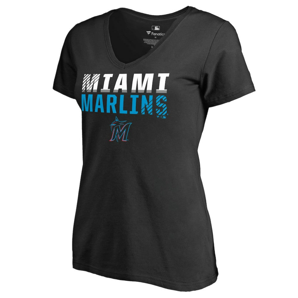 Miami Marlins Women's Fade Out V-Neck T-Shirt Black