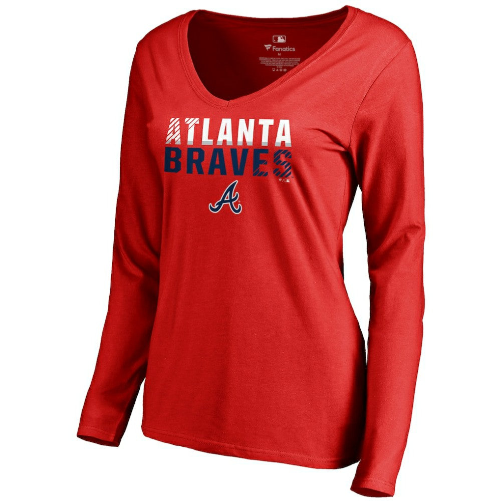 Atlanta Braves Women's Fade Out V-Neck Long Sleeve T-Shirt Red