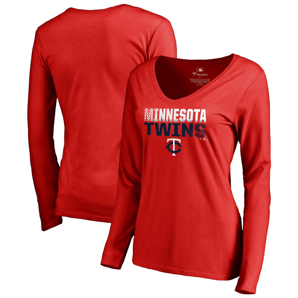 Minnesota Twins Women's Fade Out V-Neck Long Sleeve T-Shirt Red