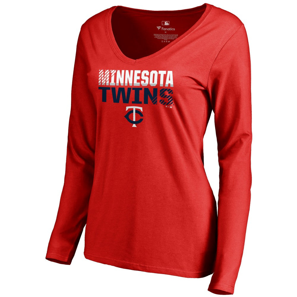 Minnesota Twins Women's Fade Out V-Neck Long Sleeve T-Shirt Red