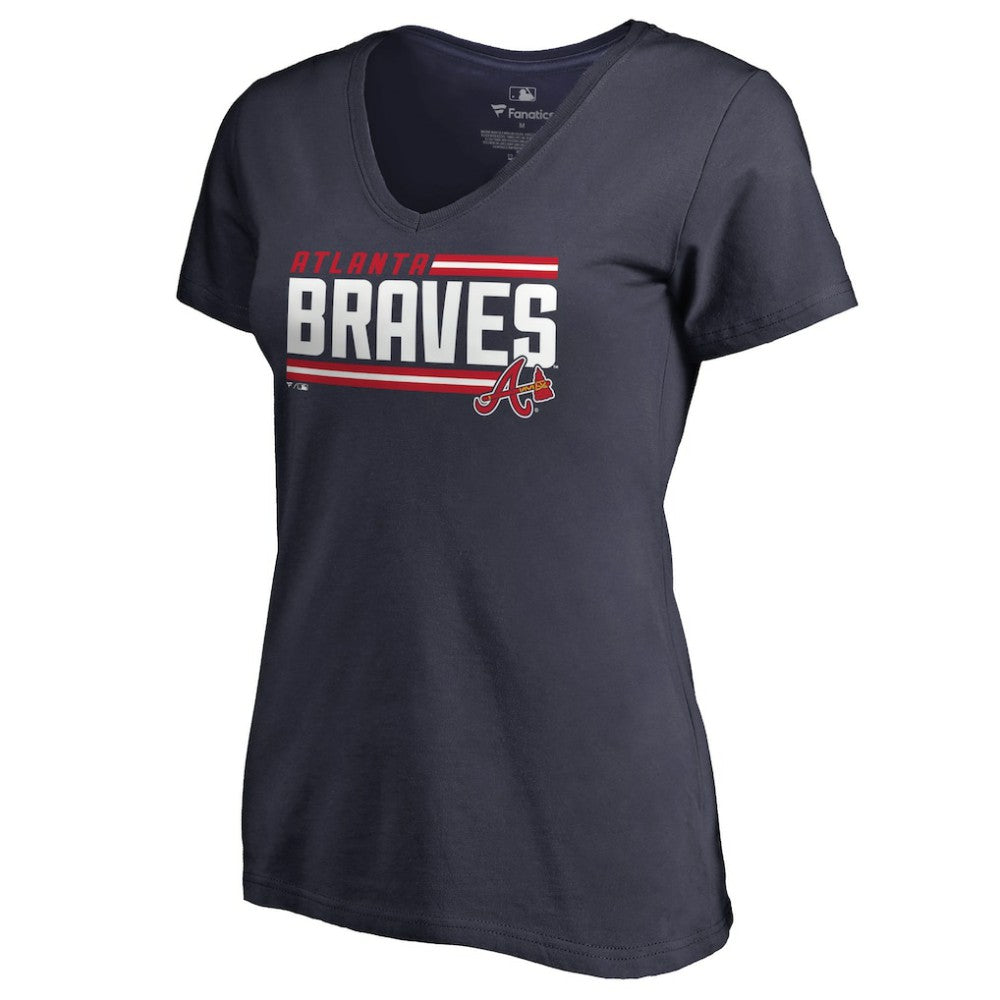 Atlanta Braves Women's Onside Stripe V-Neck T-Shirt Navy