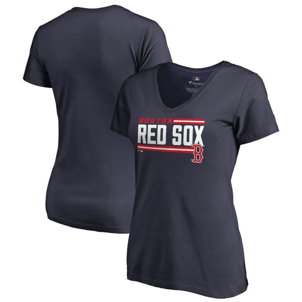 Boston Red Sox Women's Onside Stripe V-Neck T-Shirt Navy