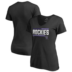 Colorado Rockies Women's Onside Stripe V-Neck T-Shirt Black