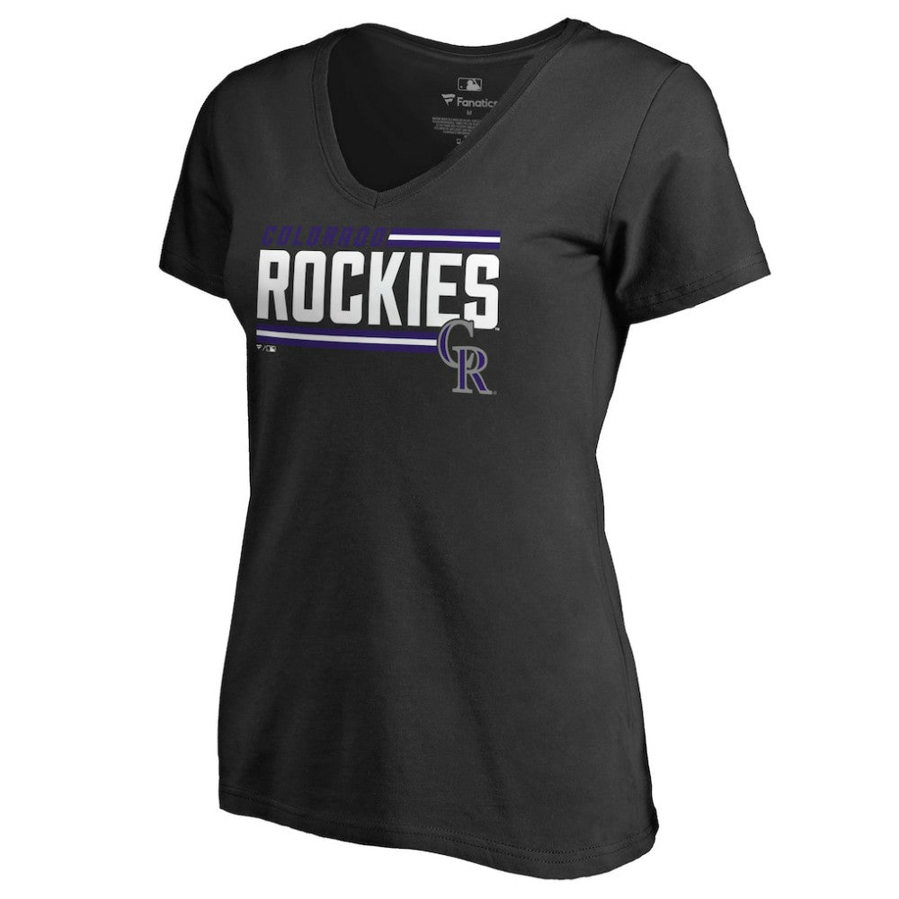 Colorado Rockies Women's Onside Stripe V-Neck T-Shirt Black