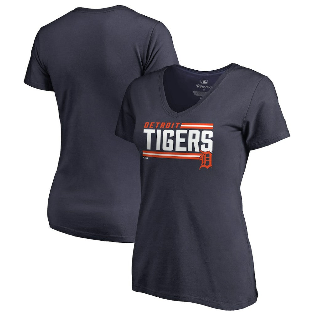 Detroit Tigers Women's Onside Stripe V-Neck T-Shirt Navy