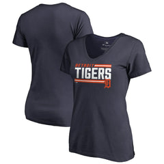 Detroit Tigers Women's Onside Stripe V-Neck T-Shirt Navy