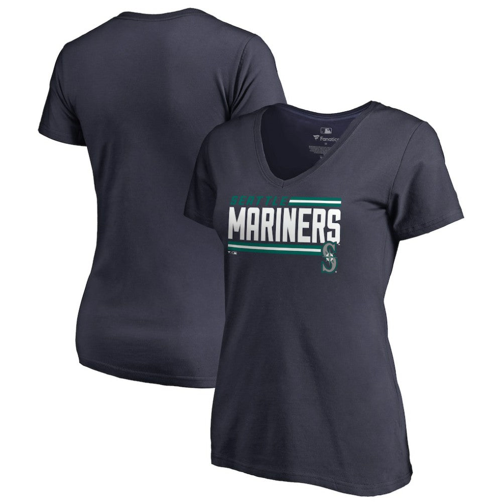 Seattle Mariners Women's Onside Stripe V-Neck T-Shirt Navy