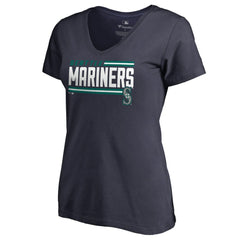 Seattle Mariners Women's Onside Stripe V-Neck T-Shirt Navy