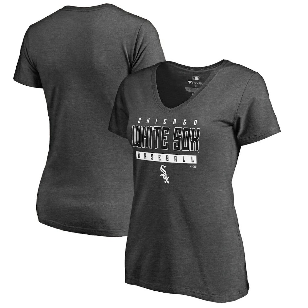 Chicago White Sox Women's Charcoal Stack V-Neck T-Shirt Ash