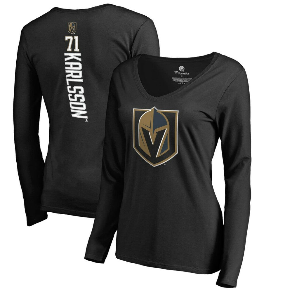 William Karlsson Vegas Golden Knights Women's Backer V-Neck Long Sleeve T-Shirt - Black T-shirts