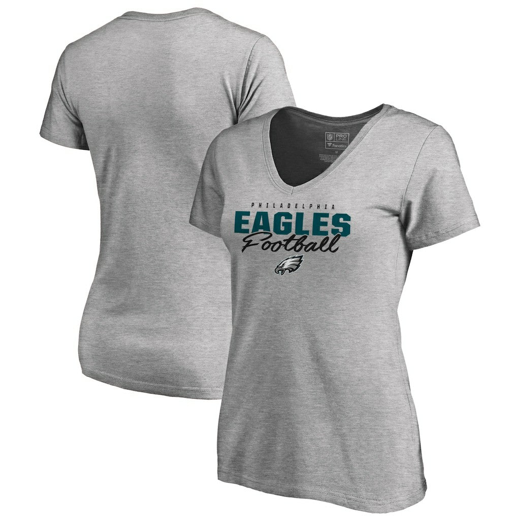 Philadelphia Eagles Women's Iconic Collection Script Assist V-Neck T-Shirt - Heathered Gray sale
