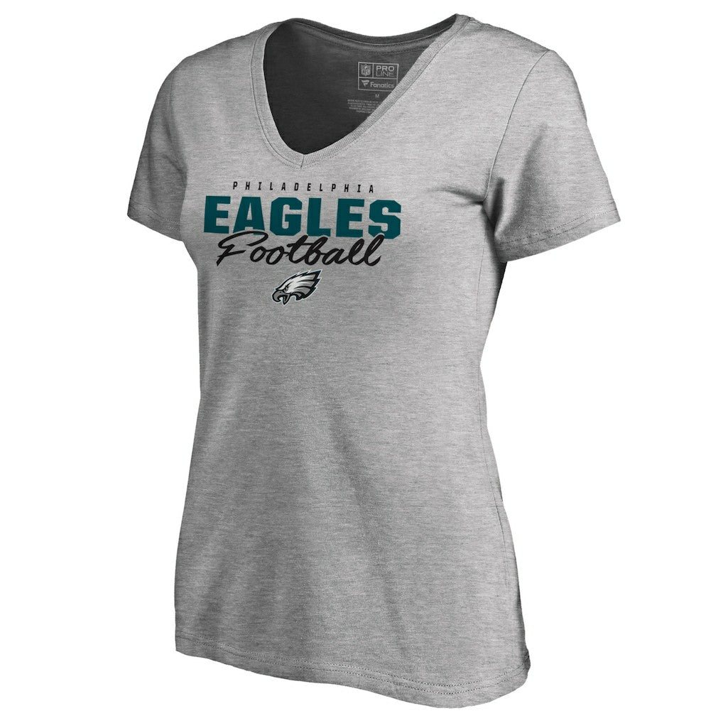 Philadelphia Eagles Women's Iconic Collection Script Assist V-Neck T-Shirt - Heathered Gray sale