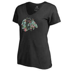 Chicago Blackhawks Women's Lovely V-Neck T-Shirt - Black T-shirts