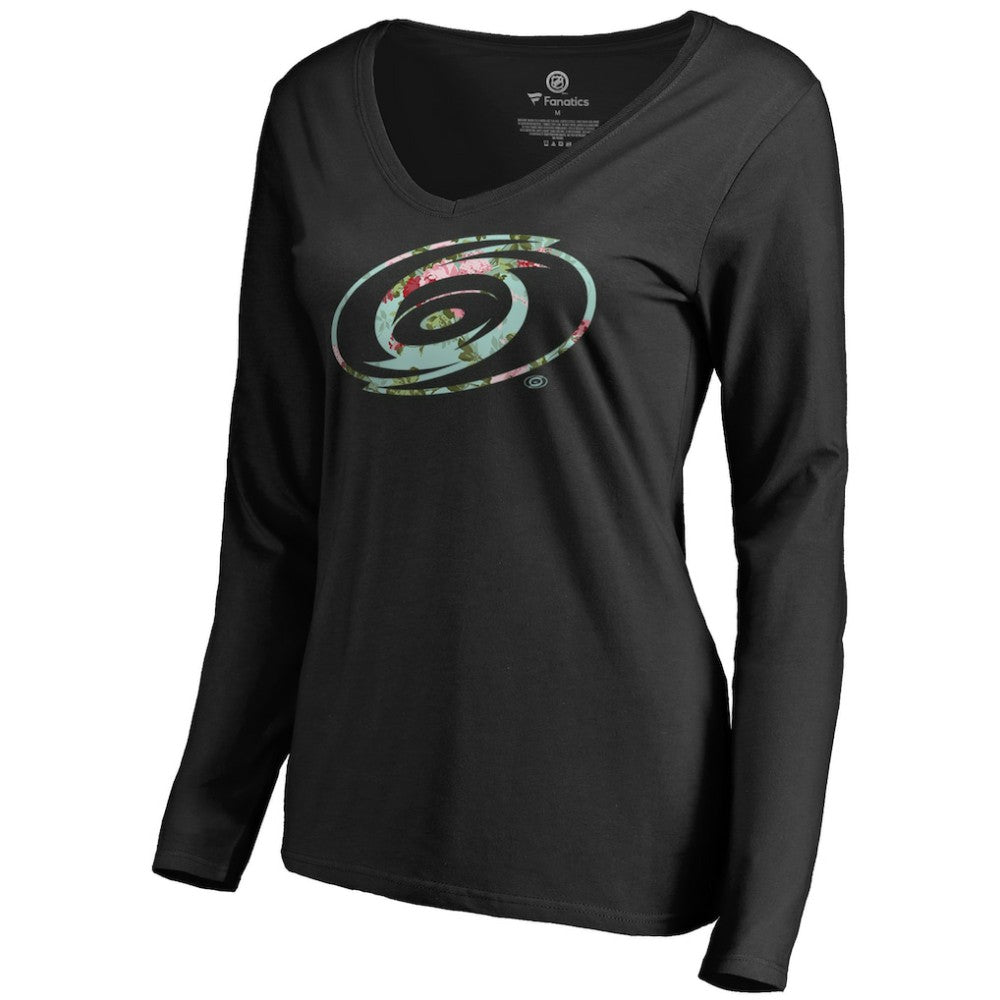 Carolina Hurricanes Women's Lovely Long Sleeve V-Neck T-Shirt - Black T-shirts