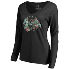 Chicago Blackhawks Women's Lovely Long Sleeve V-Neck T-Shirt - Black T-shirts