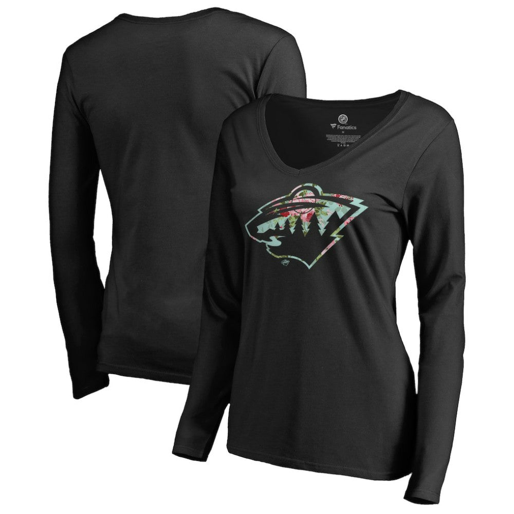 Minnesota Wild Women's Lovely Long Sleeve V-Neck T-Shirt - Black T-shirts