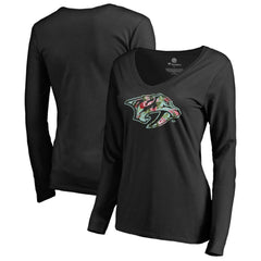 Nashville Predators Women's Lovely Long Sleeve V-Neck T-Shirt - Black T-shirts