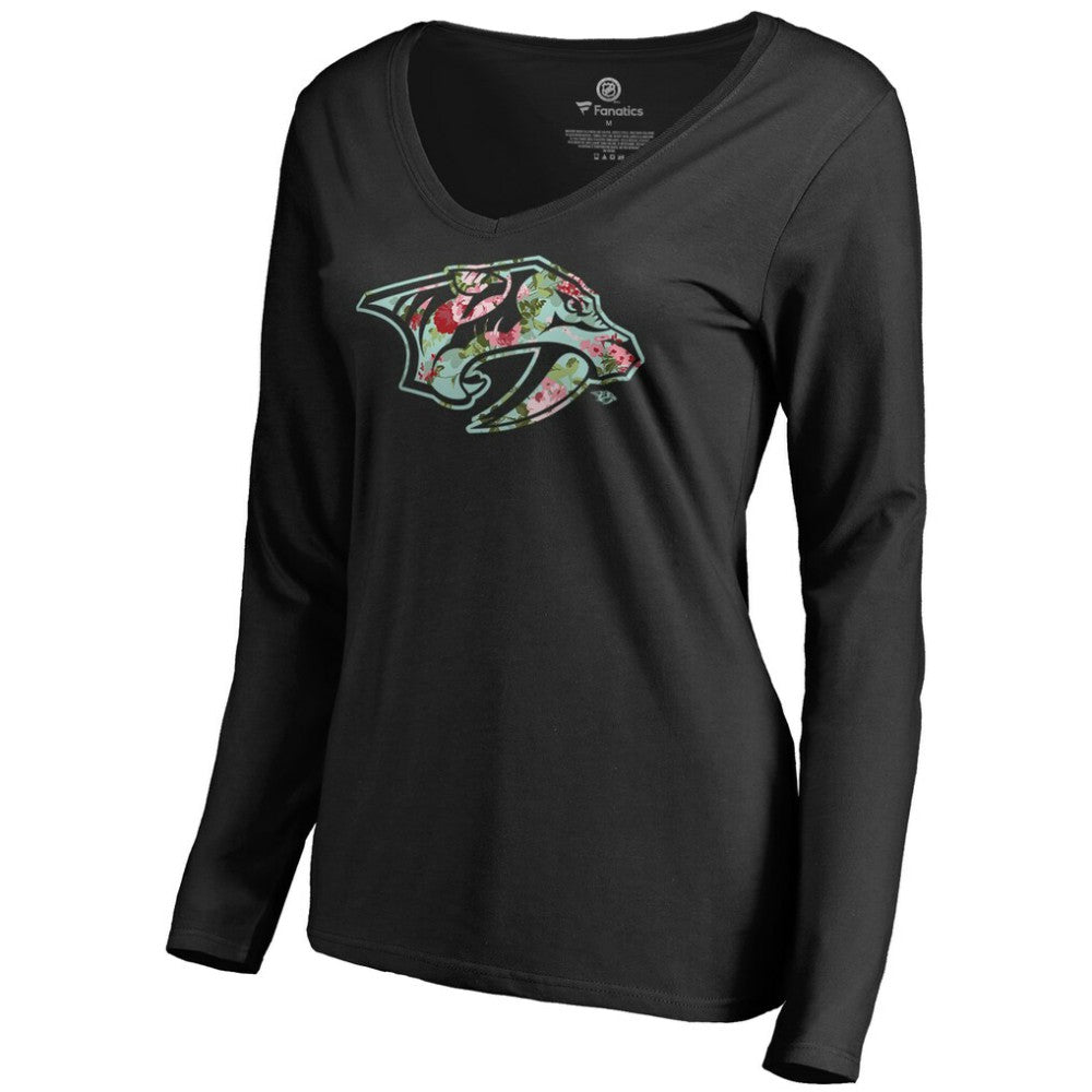 Nashville Predators Women's Lovely Long Sleeve V-Neck T-Shirt - Black T-shirts