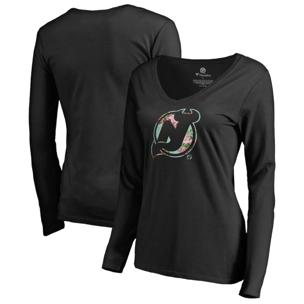 New Jersey Devils Women's Lovely Long Sleeve V-Neck T-Shirt - Black T-shirts