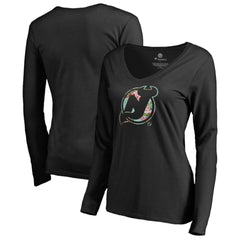 New Jersey Devils Women's Lovely Long Sleeve V-Neck T-Shirt - Black T-shirts