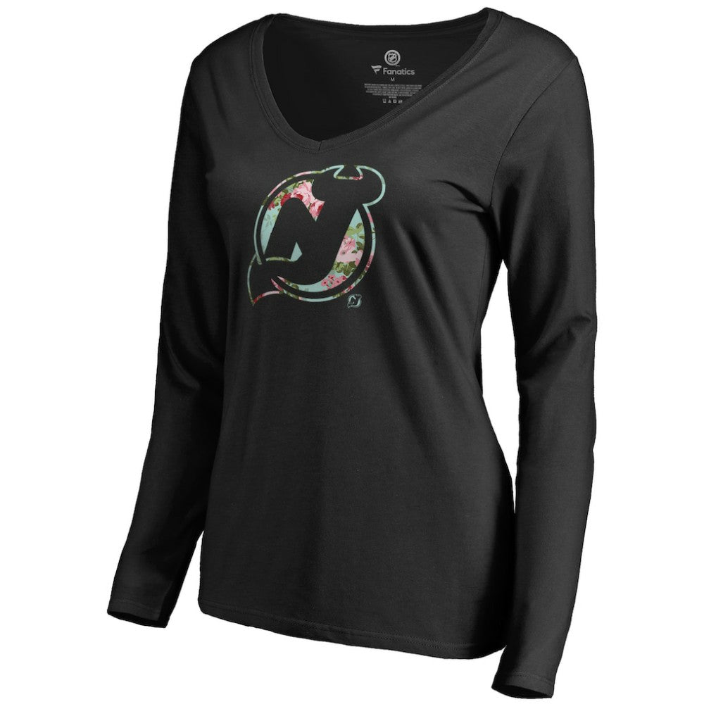 New Jersey Devils Women's Lovely Long Sleeve V-Neck T-Shirt - Black T-shirts