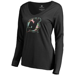 New Jersey Devils Women's Lovely Long Sleeve V-Neck T-Shirt - Black T-shirts