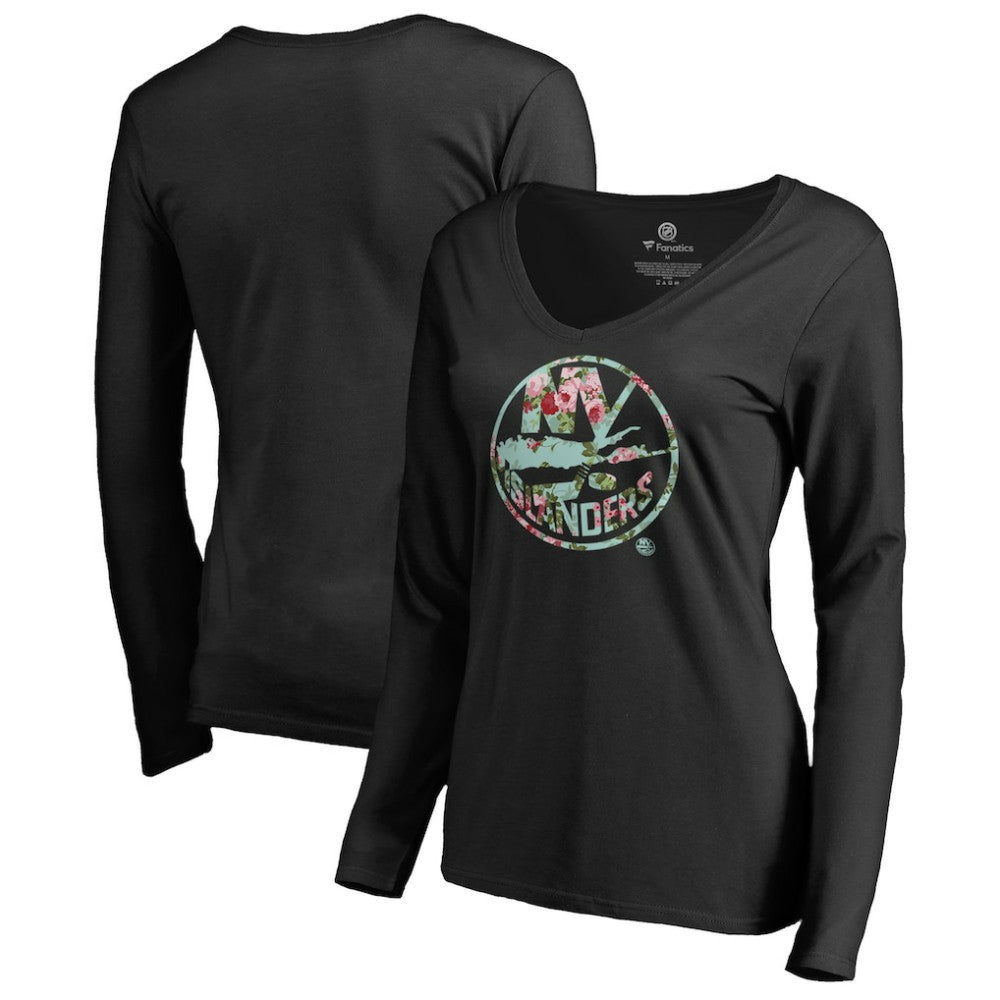 New York Islanders Women's Lovely Long Sleeve V-Neck T-Shirt - Black T-shirts