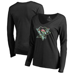 Pittsburgh Penguins Women's Lovely Long Sleeve V-Neck T-Shirt - Black T-shirts