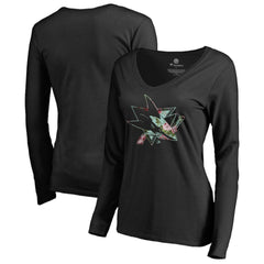 San Jose Sharks Women's Lovely Long Sleeve V-Neck T-Shirt - Black T-shirts