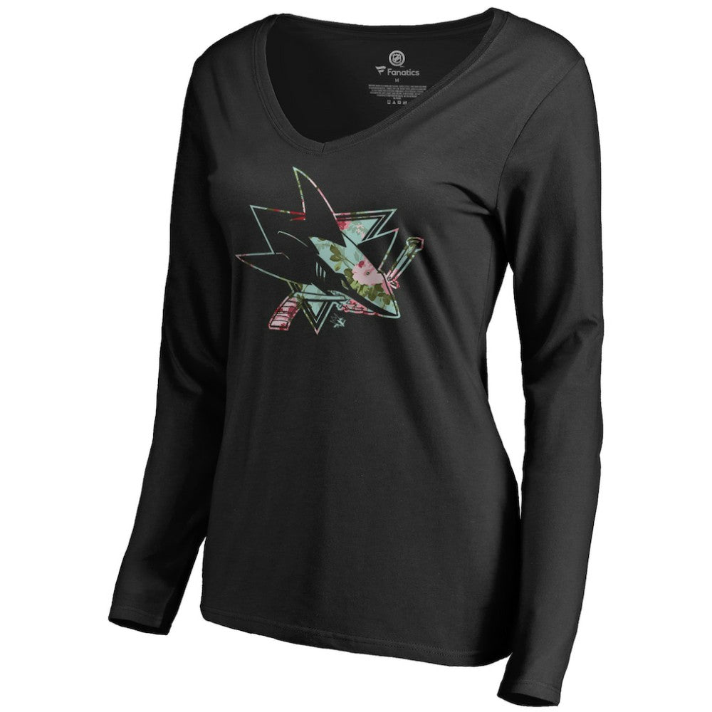 San Jose Sharks Women's Lovely Long Sleeve V-Neck T-Shirt - Black T-shirts