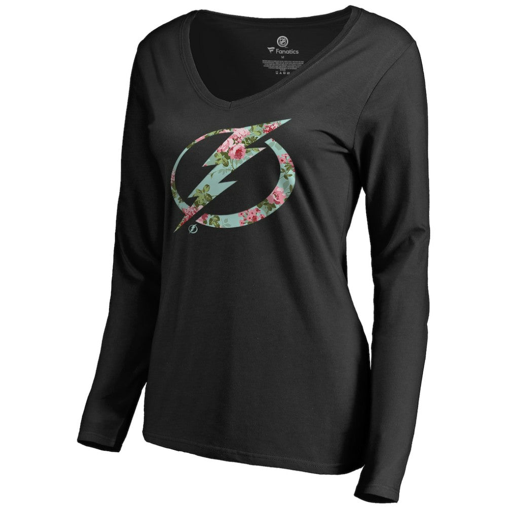 Tampa Bay Lightning Women's Lovely Long Sleeve V-Neck T-Shirt - Black T-shirts