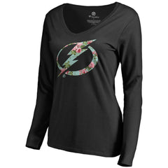 Tampa Bay Lightning Women's Lovely Long Sleeve V-Neck T-Shirt - Black T-shirts