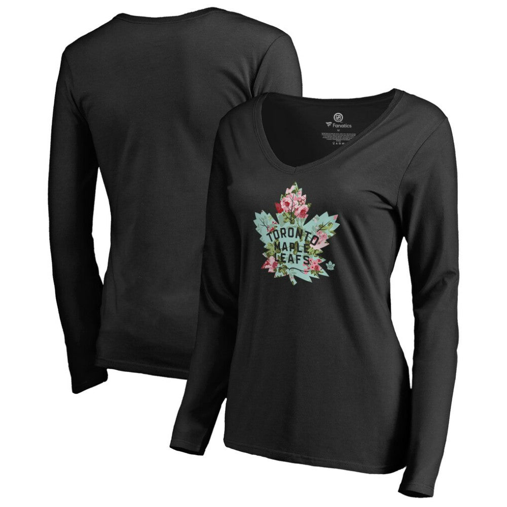 Toronto Maple Leafs Women's Lovely Long Sleeve V-Neck T-Shirt - Black T-shirts
