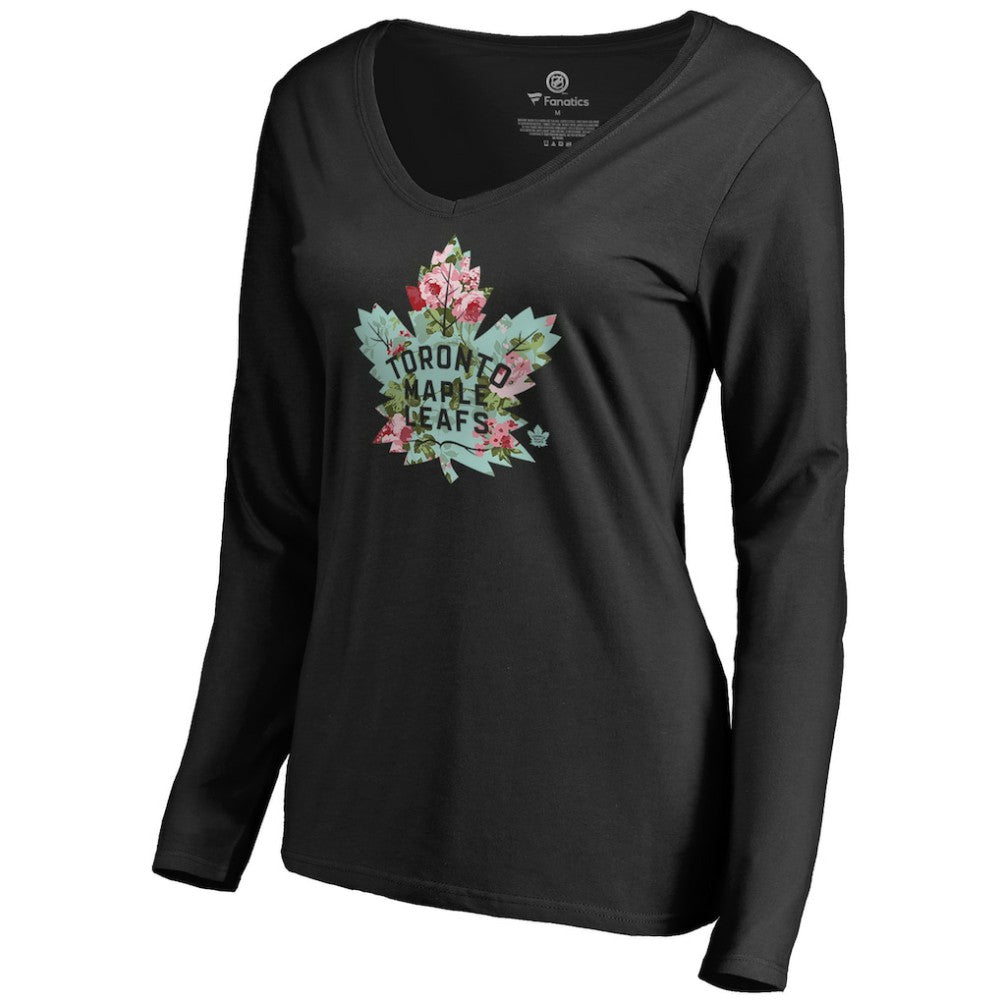 Toronto Maple Leafs Women's Lovely Long Sleeve V-Neck T-Shirt - Black T-shirts