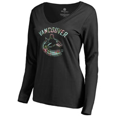 Vancouver Canucks Women's Lovely Long Sleeve V-Neck T-Shirt - Black T-shirts
